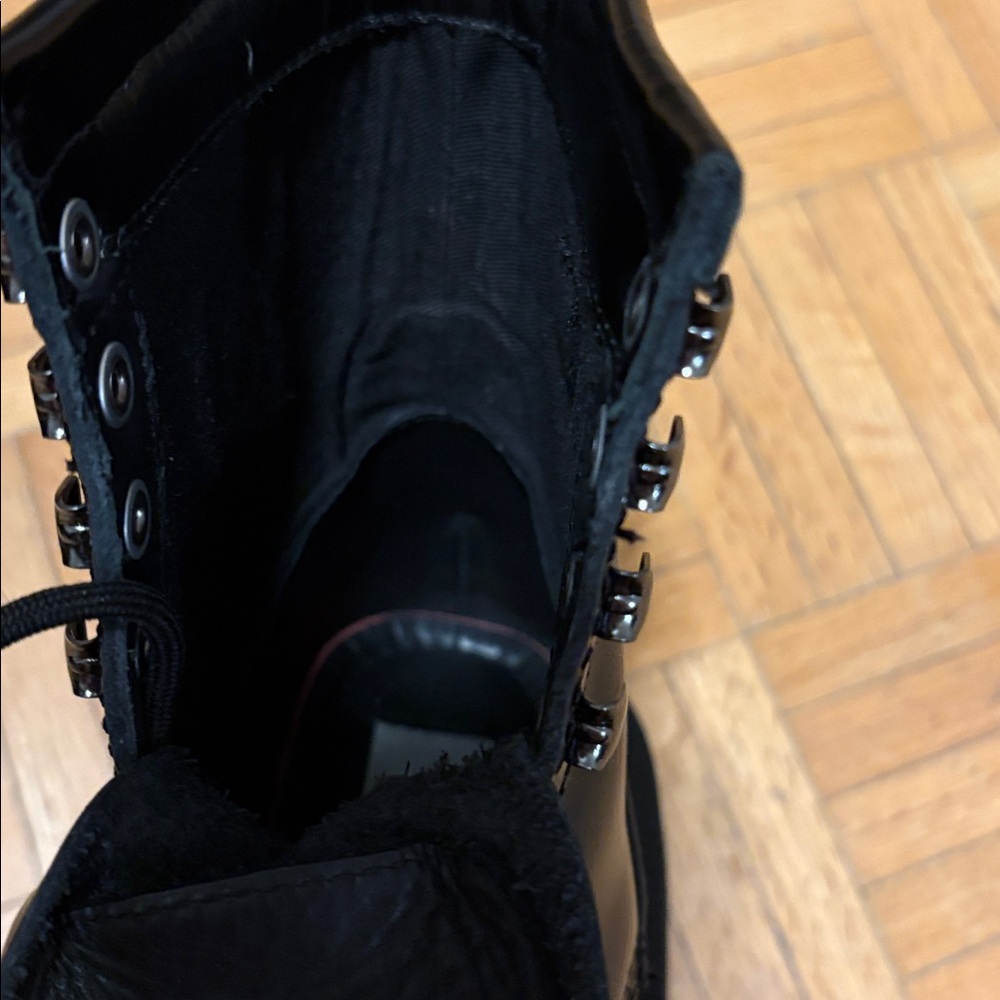 Eytys Black Leather Lace-Up Square-Toe Combat Boots - Picture 15 of 16